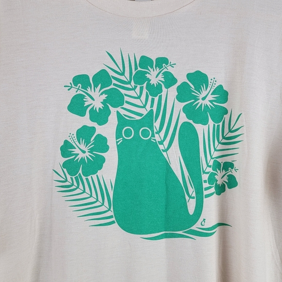 Cat Lady Tropicat Tee Shirt Soft Peachy Tan Women's Size Large - Picture 10 of 14